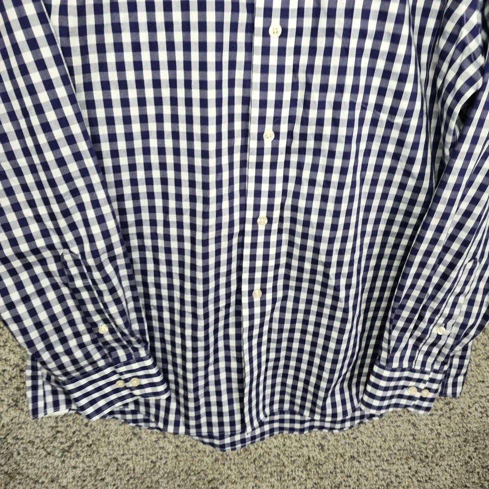 Chaps Shirt Mens 16 34/3 Blue Button Up Gingham Check Non Iron Cotton Casual‎